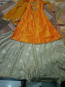 Elegant Orange Anarkali Kurta Set