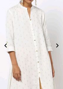 White Span Brand A Line Kurta With Golden Print