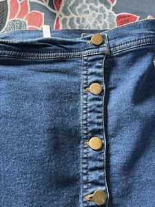 Midi Denim Skirt With Front Button