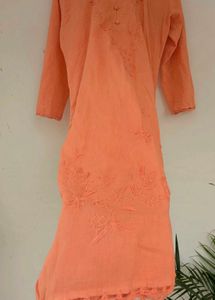 Peach chikankari Embroidered Kurta
