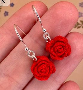 Red Rose Crochet Earrings