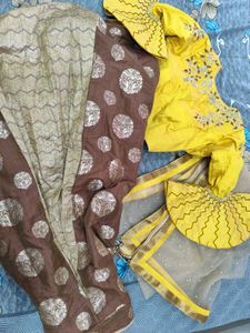 Yellow &amp; Brown Embellished Lehenga