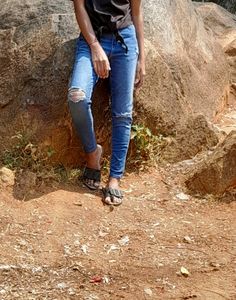 Blue Torn Stretchable Jeans For Women