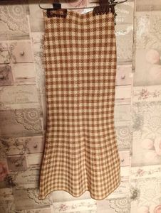 Woolen Brown Checked Midi Skirt