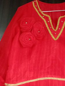 Elegant Red Gown with Rose Flowers