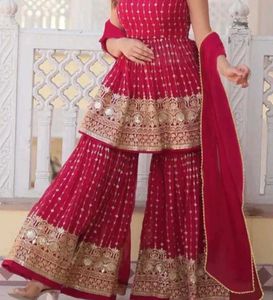 Elegant Red Sharara Suit Set