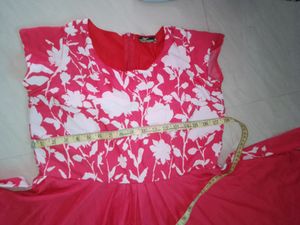 Pink And White Coloured Square Cut Gown Or Dress