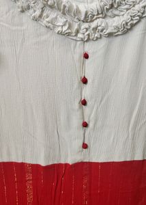 Readymade Puff Sleeve Red And White Top