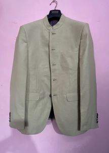Beige Mandarin Collar Blazer