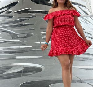Red Polka Dot Off-Shoulder Dress