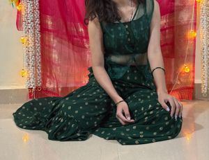 INDYA SHARARA Green Crop Top &amp; Palazzo Set From I