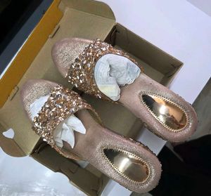 Pink-gold Embellished Slip-ons