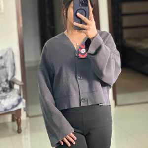 Gray Cropped Cardigan
