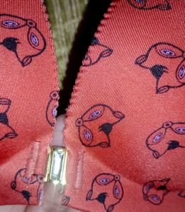 Red Patterned Front Open Bra with Lace Detail
