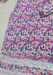 Floral Print Dress with Lace Trim