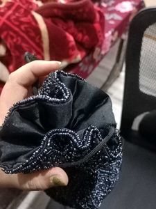 Beaded Black Pouch And Orange Bag