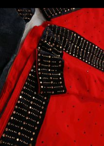 Party Wear Hot Red Saree