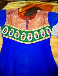 Blue Embroidery Work Frock