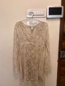 American Rag Cie Cream Lace Button-Down Dress (XS)