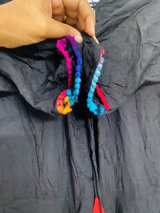 Black Flair Kurtha With Multi Clr Pom Po