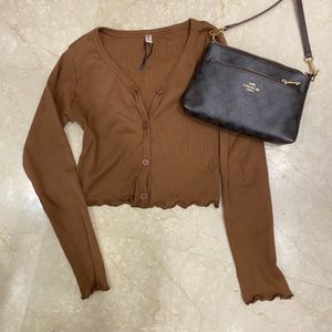 Brown Crop Cardigan 🤎