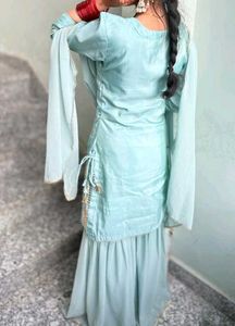 Teal Embroidered Sharara Suit Set