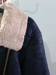 Navy Blue Suede Shearling Jacket