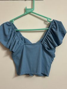 Ruched Blue Crop Top