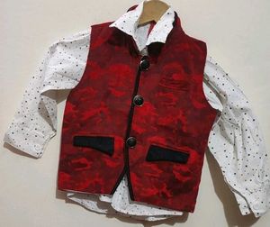 Red Waist Coat White Shirt Black Pant Set 3-4 Year
