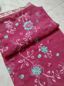 Rose Pink Embroidered Sari