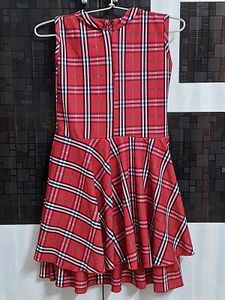 Girls Red Plaid Dress with Bow