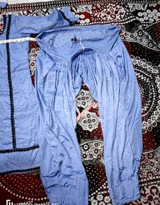 sky Blue Pakistani shining crepe full  patiyala
