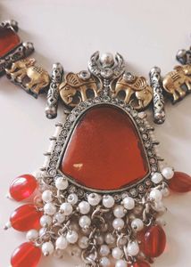 Antique Red Drops With Elephant Chokher