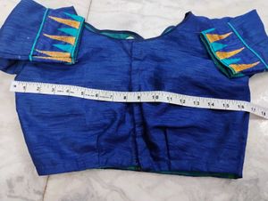 Blue Colour Silk Blouse Temple Border