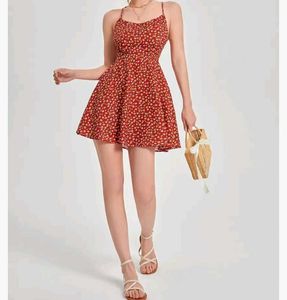 Red Flared Floral Mini Dress