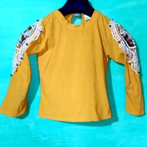 Yellow Lace Sleeve and Crop Top