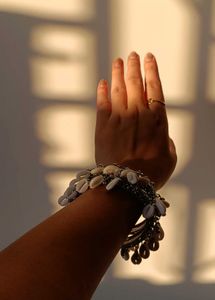 Elegant Silver-Tone Beaded Bangles