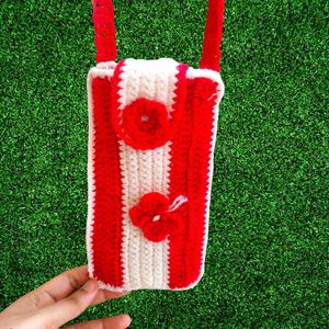 Red &amp; White Crochet Phone Bag