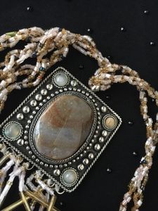 OOAK Beaded agate tassel Necklace