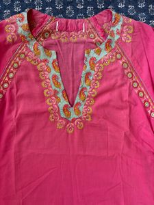 Pink Embroidered Tunic Top
