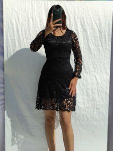 Black Lace Flowy Dress