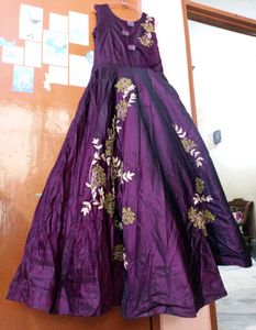 Embroidered Purple Party Gown