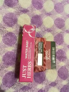 combo of just herbs lip tint and swiss beauty lips