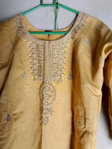 Gold Embroidered Kurti.Margine Available Hai