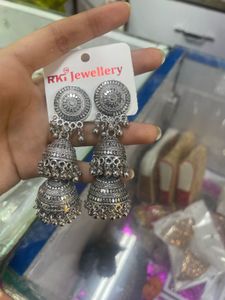 Oxidized Silver Jhumkas