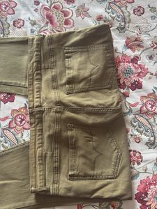 Olive Green Embroidered Jeans