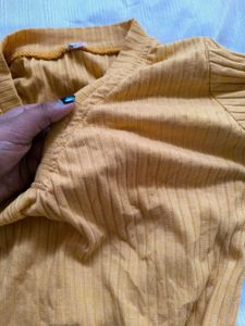 Yellow Ribbed V-Neck Top