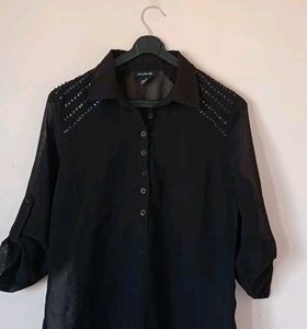 Black Net Top With Sequence Work On The Shoulders