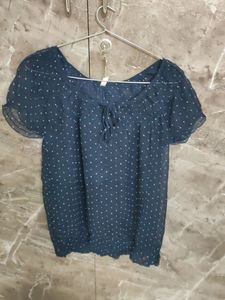 Blue Polka See Through Top
