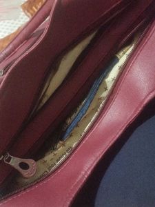 Burgundy Faux Leather Shoulder Bag red color